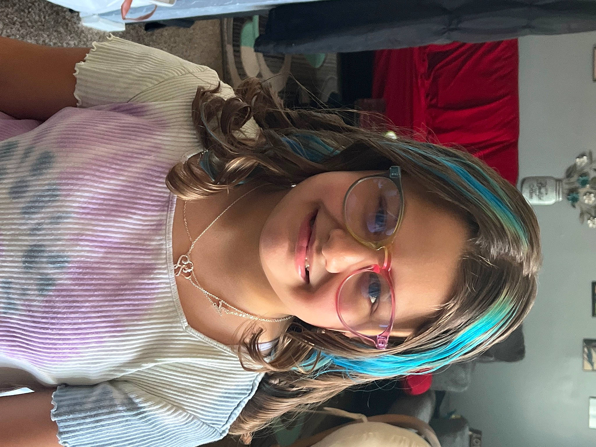 Kayla is registered to the contest to win money with this photo: audio_equipment, auto_part, automotive_lighting, bangs, black_hair, chest, costume, eyebrow, eyelash, eyewear, fashion_accessory, fun, hair_coloring, happy, hime_cut, jewellery, joy, long_hair, person, smile