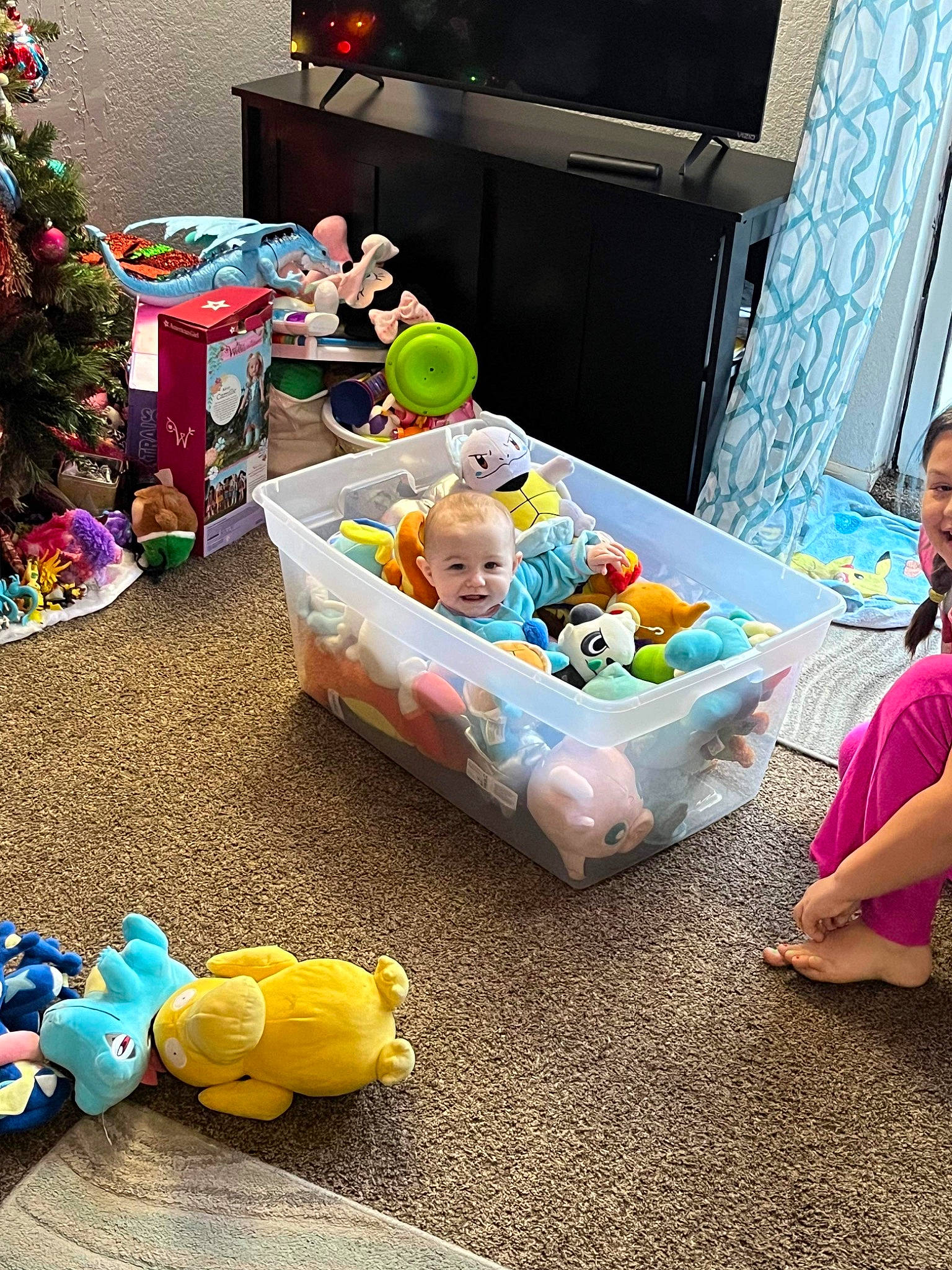 Meela joined the competition — help win amazing prizes! baby, baby_products, baby_toys, blue, child, christmas_tree, comfort, cradle, event, flooring, fun, green, infant_bed, joy, person, play, room, stuffed_toy, textile, toddler