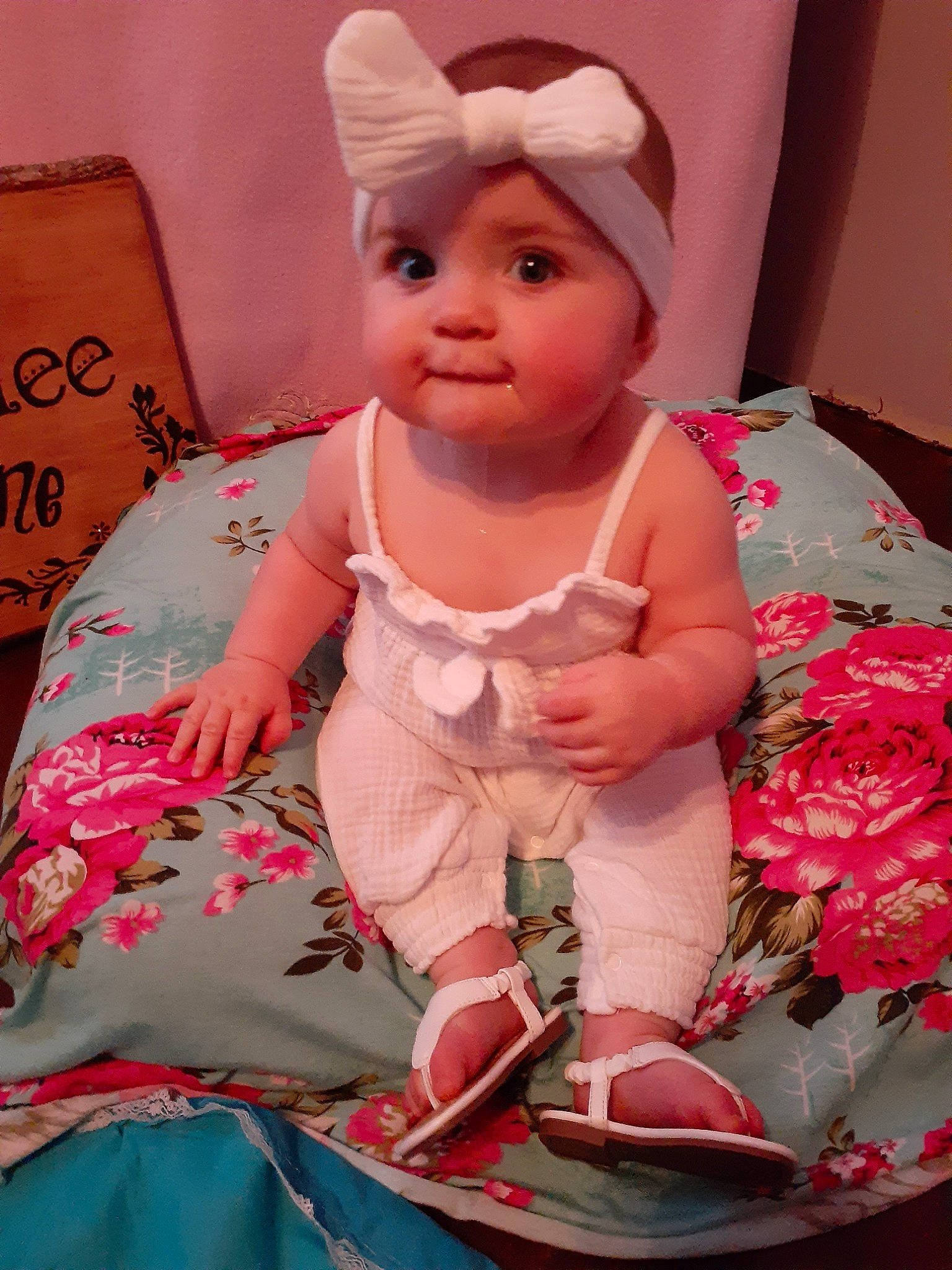 Kenlee is registered to the contest to win money with this photo: baby, cheek, child, doll, ear, headwear, person, pink, skin, textile, toddler, toy