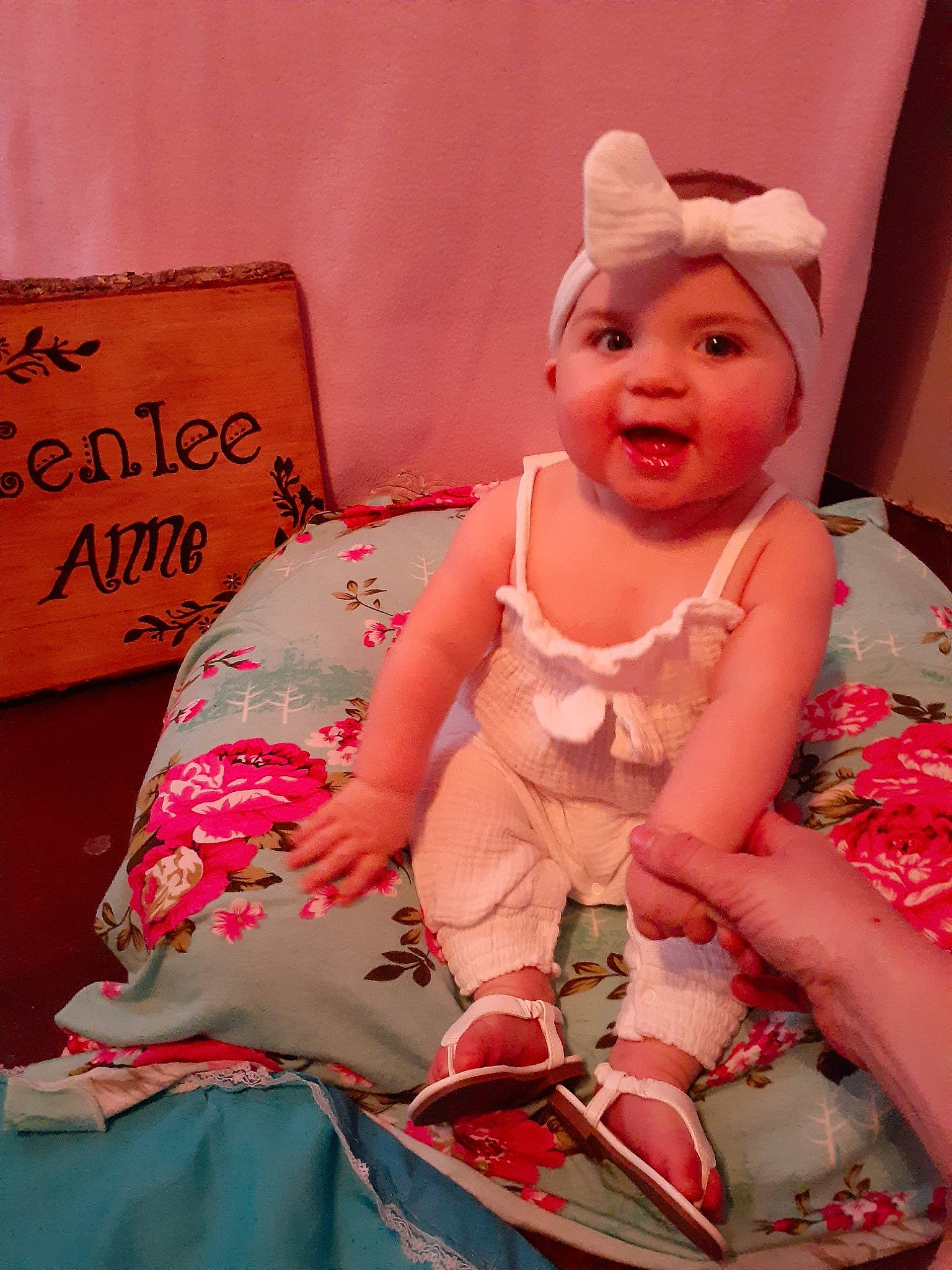 Kenlee is registered to the contest to win money with this photo: baby, baby_products, baby_toddler_clothing, child, headwear, peach, person, pink, product, skin, textile, toddler