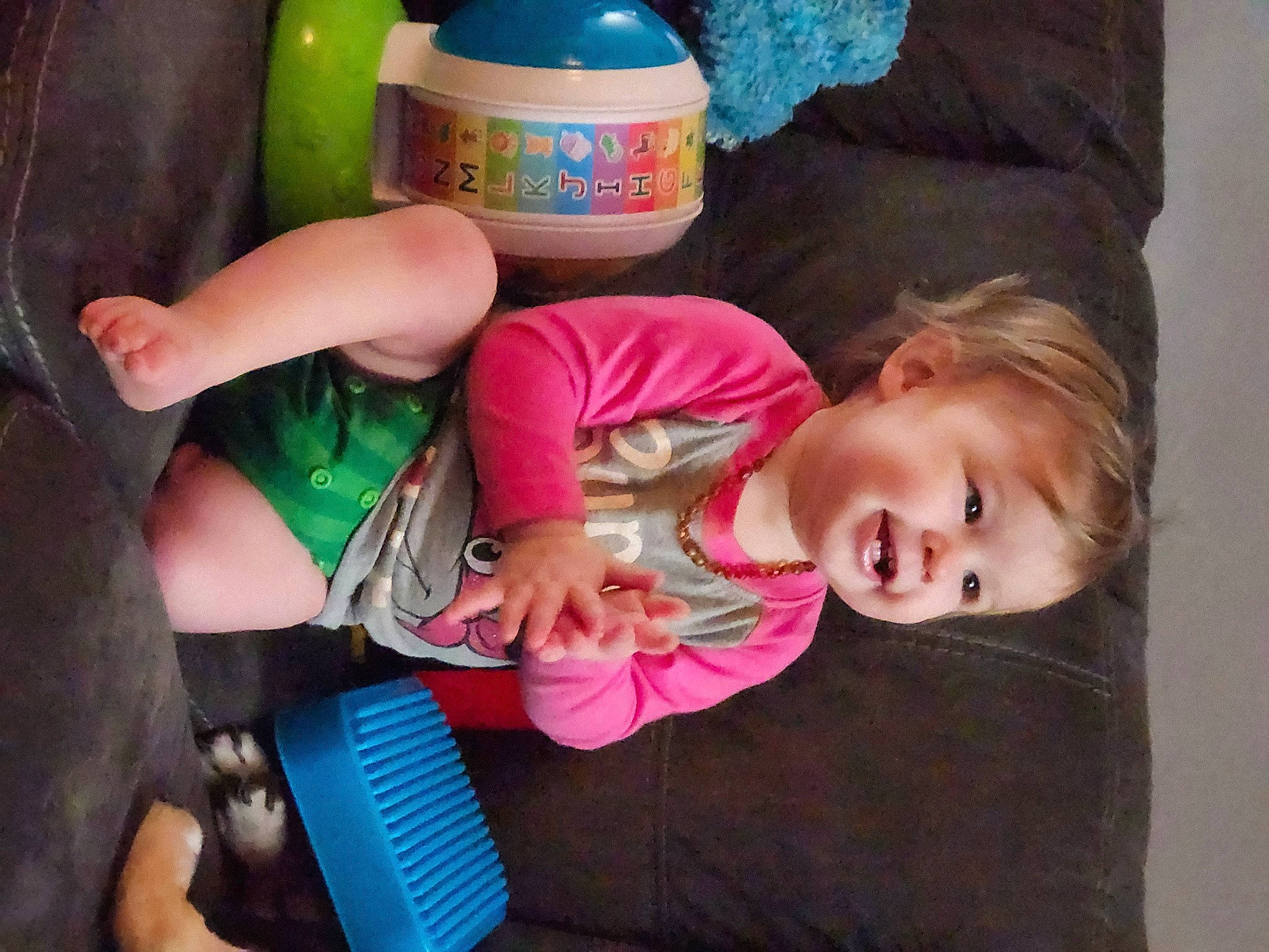 Samantha joined the competition — help win amazing prizes! baby, baby_carriage, baby_products, baby_toddler_clothing, cheek, child, drinkware, finger, fun, hand, happy, nail, person, pink, plastic_bottle, play, room, sitting, thumb, toddler