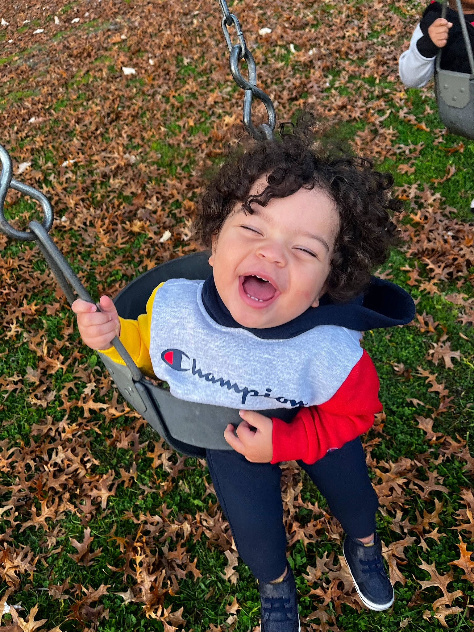 Brandon joined the competition — help win amazing prizes! baby, baby_products, baby_toddler_clothing, child, fun, garden_tool, grass, happy, laugh, leisure, people_in_nature, person, play, recreation, sitting, smile, soil, swing, toddler, tree