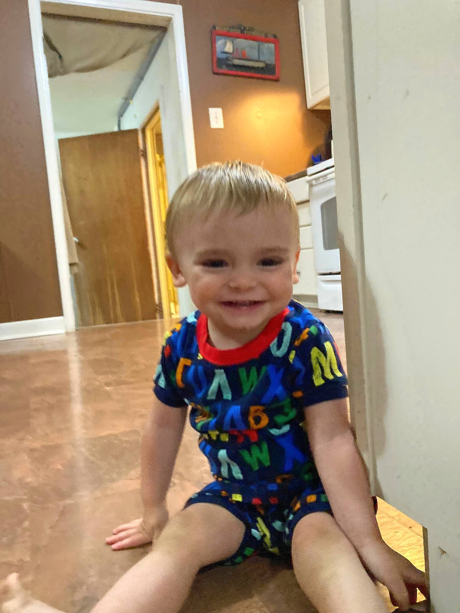 Chance joined the competition — help win amazing prizes! baby, baby_toddler_clothing, barefoot, child, eye, facial_expression, floor, flooring, fun, hairstyle, happy, head, human_leg, iris, joy, person, skin, sleeve, smile, standing