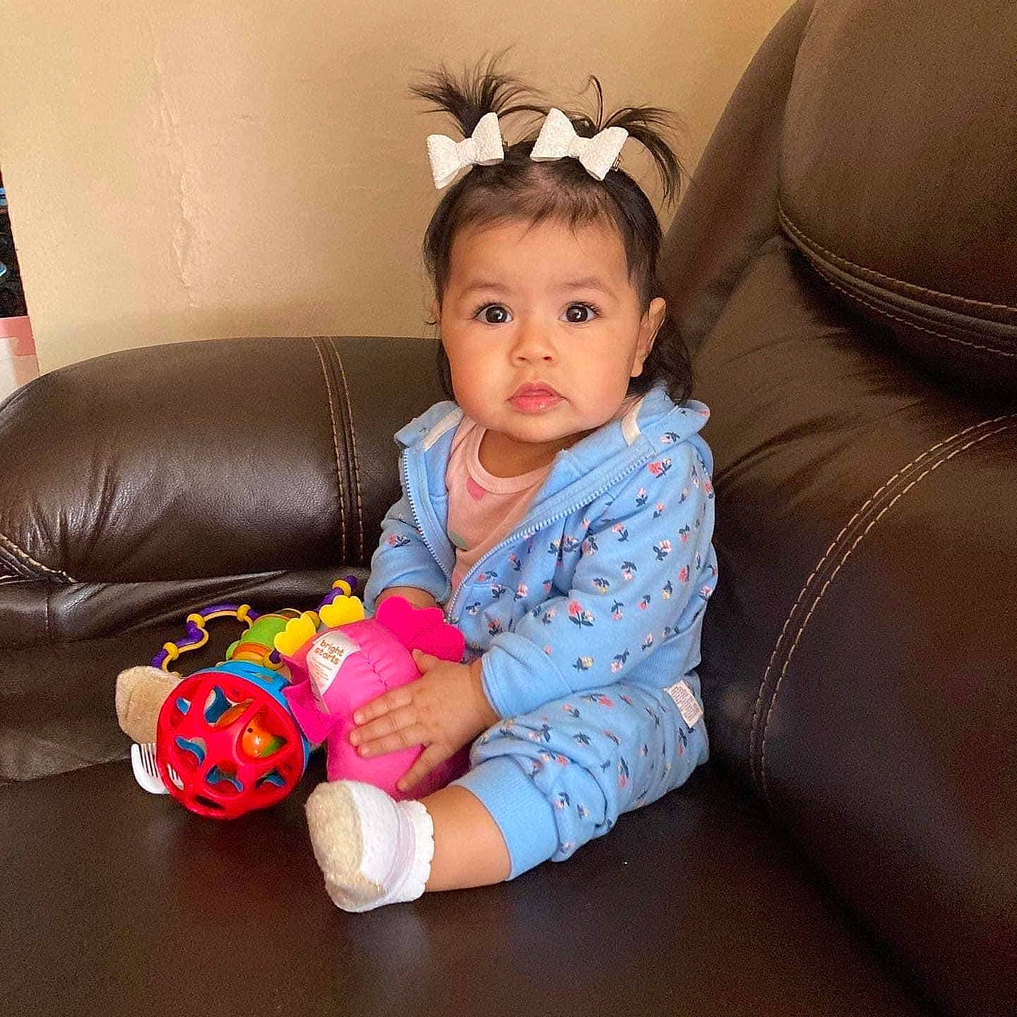 Eliza joined the competition — help win amazing prizes! arm, baby, baby_playing_with_toys, baby_toddler_clothing, child, comfort, couch, eye, finger, flooring, fun, happy, lap, person, sitting, sleeve, sofa_bed, textile, thigh, toddler