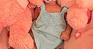 Meadow is registered to the contest to win money with this photo: adorable, baby, bed, blanket, child, comfort, cozy, cute, fabric, infant, lying_down, pacifier, pink, plush, sleepwear, small, soft, strawberry, stuffed_toy, toy