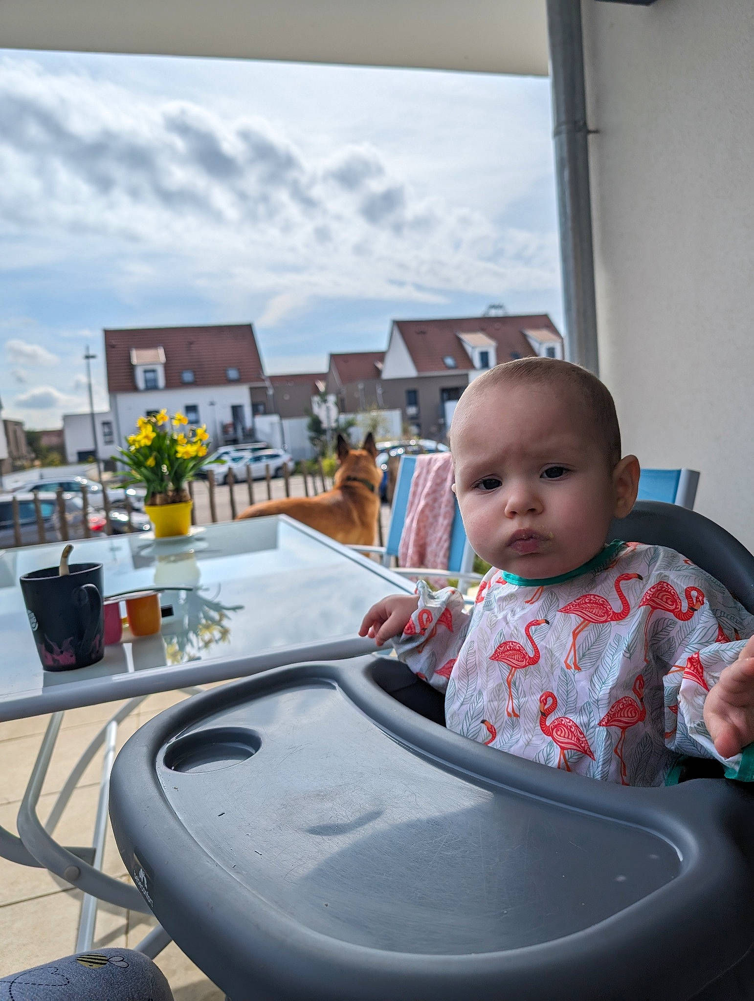 Joanne participe au concours pour gagner de l'argent avec cette photo : baby, baby_products, baby_toddler_clothing, bib, chair, child, cloud, cooking, cookware_and_bakeware, fun, gas, leisure, person, recreation, sitting, sky, t_shirt, toddler, travel, vacation