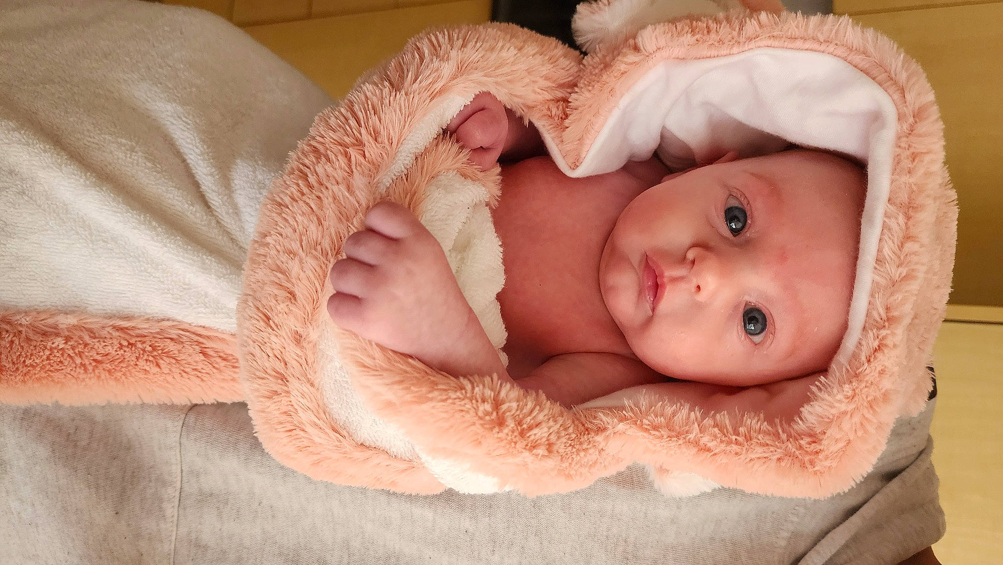 Cadence is registered to the contest to win money with this photo: baby, baby_products, baby_sleeping, baby_toddler_clothing, cheek, child, comfort, ear, eyelash, fashion_accessory, fur, headwear, human_body, iris, knit_cap, linens, lip, nose, person, toddler