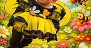 Jodie participe au concours pour gagner de l'argent avec cette photo : baby, child, costume, bumblebee, yellow, tutu, wings, smile, happy, face, flowers, cartoon, background, garden, nature, insects, bees, playful, cute, outdoor