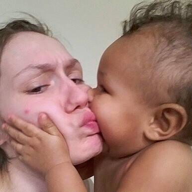 Imani is registered to the contest to win money with this photo: baby, cheek, child, close_up, ear, face, forehead, gesture, head, interaction, lip, love, mother, mouth, nose, person, skin, toddler