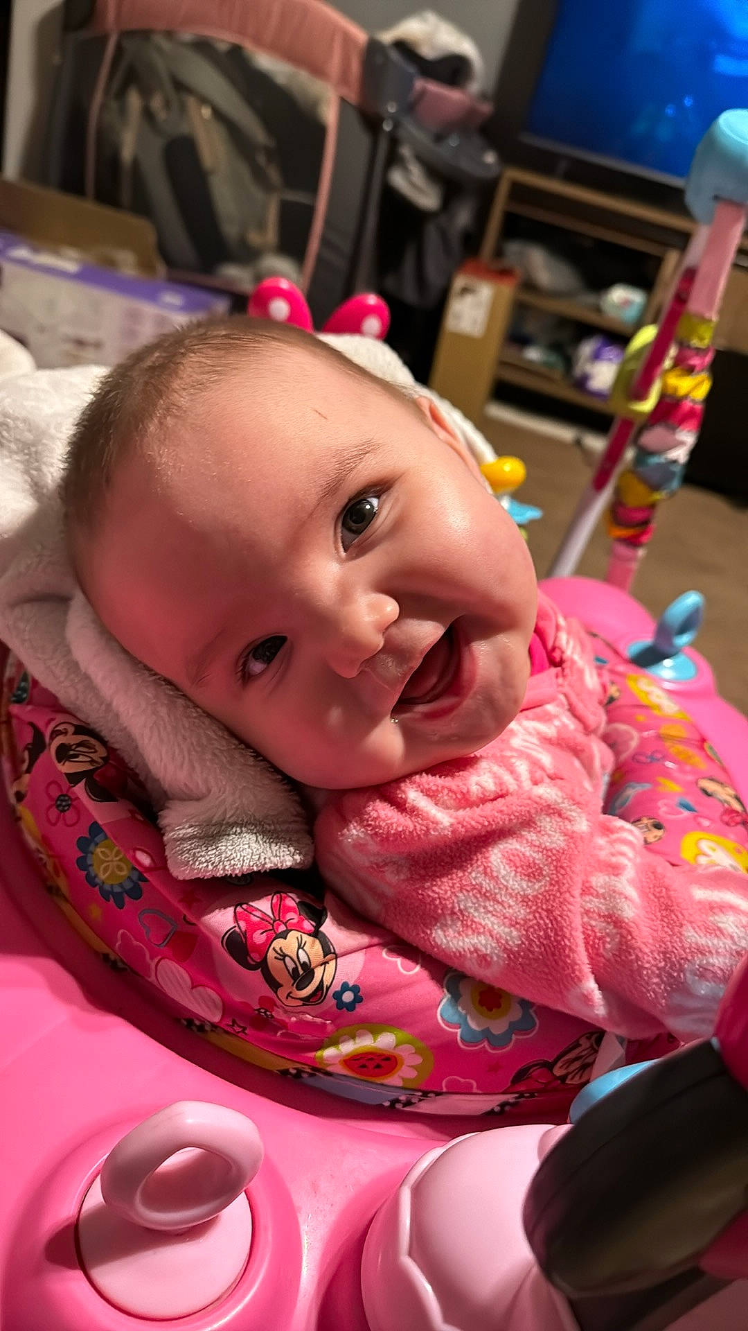 Willow joined the competition — help win amazing prizes! baby, baby_carriage, baby_products, baby_toddler_clothing, chair, cheek, child, comfort, eye, eyebrow, fun, happy, iris, lip, mouth, nose, person, pink, skin, smile