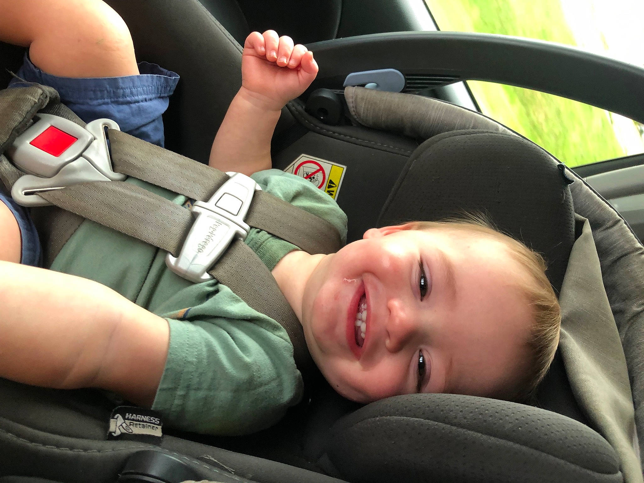 Richard joined the competition — help win amazing prizes! auto_part, baby_in_car_seat, car, car_seat, car_seat_cover, comfort, family_car, finger, gesture, grass, happy, head_restraint, joy, motor_vehicle, person, seat_belt, smile, steering_wheel, thumb, toddler