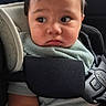 Bryson joined the competition — help win amazing prizes! baby, child, car_seat, seatbelt, infant, portrait, indoors, clothing, cute, face, expression, young_child, sitting, safety, car, seat, head, skin, hair, baby_bib