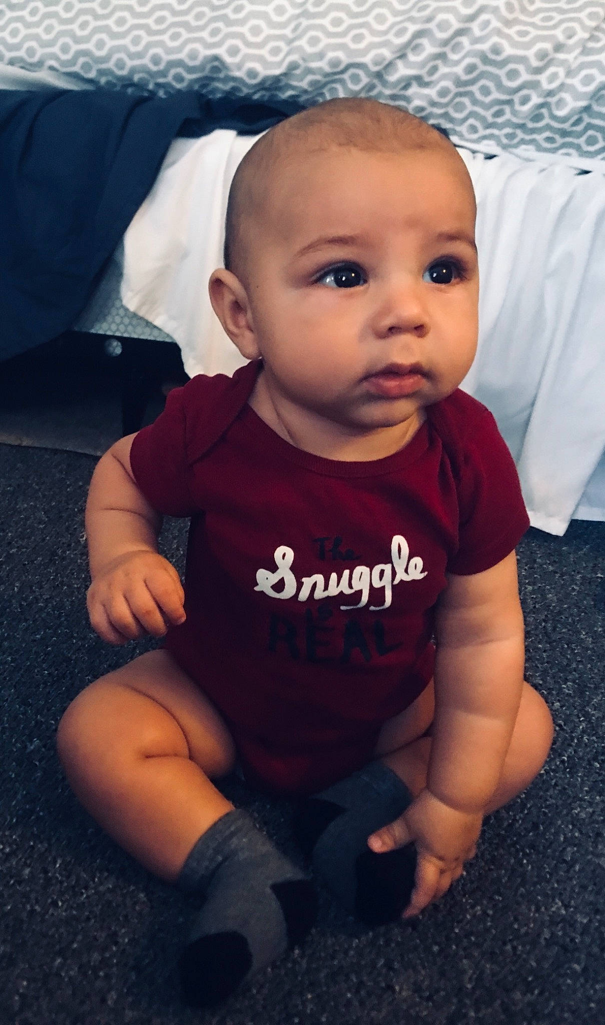 Taylen joined the competition — help win amazing prizes! baby, baby_toddler_clothing, cheek, child, cool, face, forehead, head, lip, nose, person, product, sitting, skin, smile, t_shirt, toddler