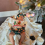 Camila joined the competition — help win amazing prizes! baby, blanket, christmas, christmas_lights, christmas_tree, cookies, cute, decorations, festive_clothing, floor, headband, holiday, holiday_cheer, indoor, infant, milk, ornaments, peaceful, sleeping, toddler