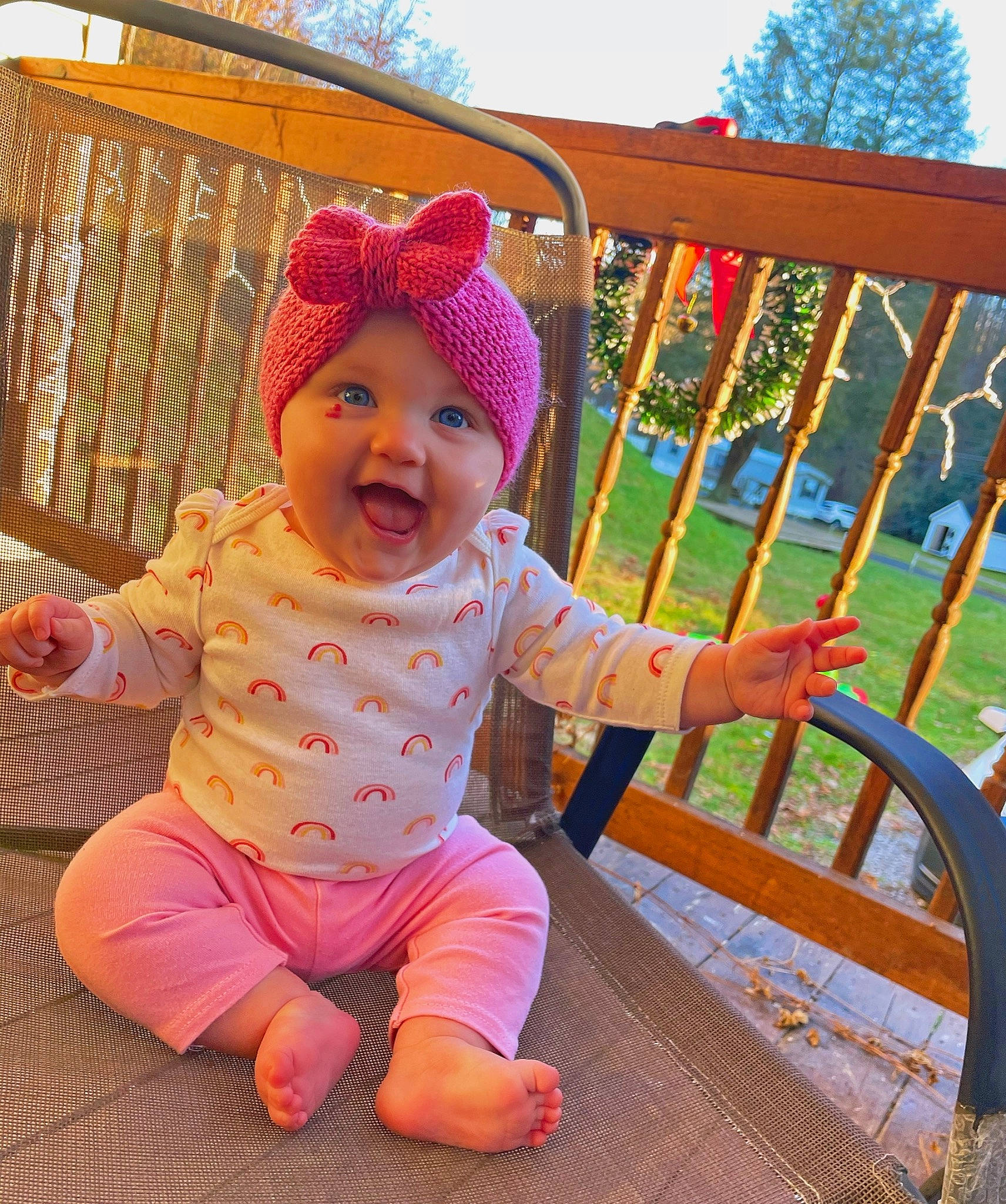 Harper joined the competition — help win amazing prizes! baby, baby_toddler_clothing, beauty, cap, face, fun, grass, happy, hat, headwear, leisure, outerwear, people, people_in_nature, person, plant, product, sky, sleeve, smile