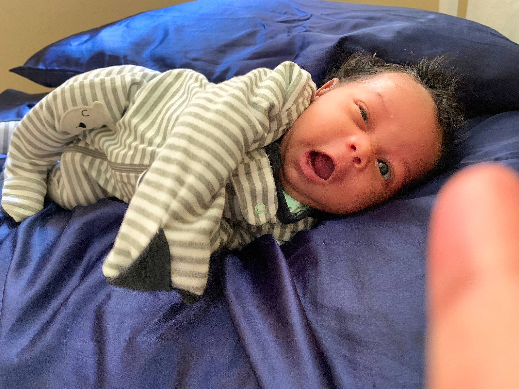 Raziel is registered to the contest to win money with this photo: baby, baby_toddler_clothing, blue, cheek, child, comfort, couch, electric_blue, eye, fur, grass, iris, linens, nap, nose, person, sitting, skin, sleeve, toddler