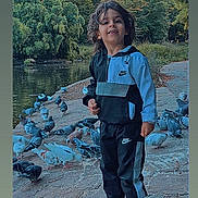 Younes participe au concours pour gagner de l'argent avec cette photo : birds, boy, casualwear, child, curly_hair, daylight, footpath, greenery, happy, nature, nike, outdoor, park, pigeons, pond, smiling, standing, tracksuit, trees, water