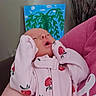 art, baby, clothing, colorful, cozy, cradle, cute, hand, indoor, infant, leaf, newborn, onesie, painting, peaceful, person, portrait, sleeping, soft, strawberry_pattern