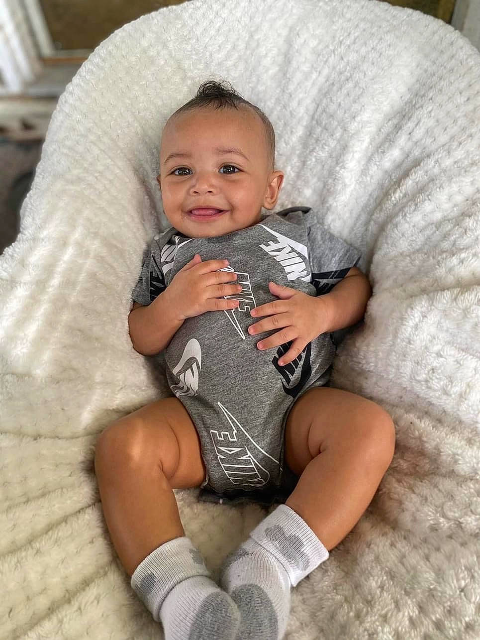 Supreme joined the competition — help win amazing prizes! abdomen, baby, baby_toddler_clothing, chest, comfort, eye, human_body, human_leg, joy, knee, lap, leg, person, shoulder, skin, smile, sock, stomach, textile, thigh