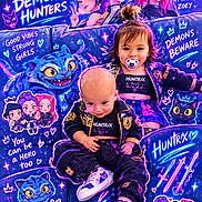 Legynd is registered to the contest to win money with this photo: baby, toddler, children, portrait, sitting, couch, pacifier, neon, colorful, costume, fantasy, kpop, cartoon, cat, sparkles, superhero, demon_hunters, jacket, sneakers, indoor