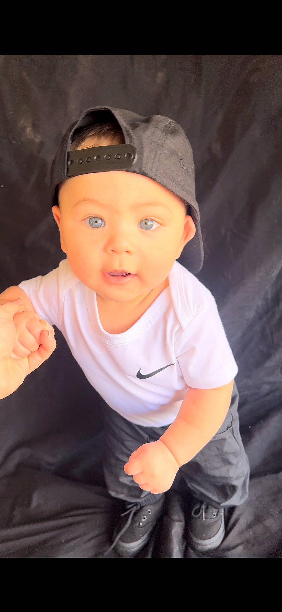 Laken joined the competition — help win amazing prizes! baby_toddler_clothing, baseball_cap, cap, cheek, child, chin, clothing, cool, electric_blue, eye, flash_photography, fun, gesture, hairstyle, happy, headwear, person, skin, sleeve, t_shirt