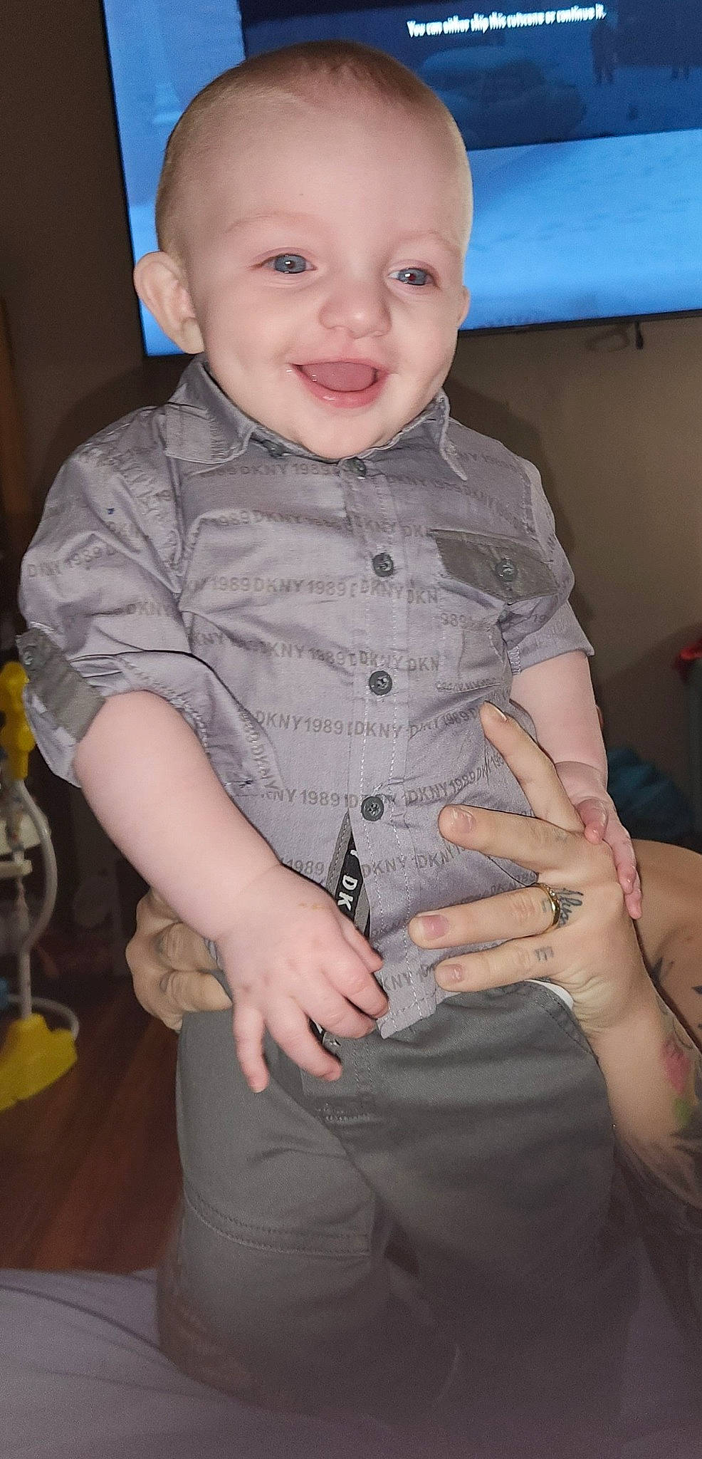 Destin joined the competition — help win amazing prizes! baby_toddler_clothing, cheek, chest, eyebrow, finger, fun, gesture, hand, human_body, iris, joint, joy, mouth, neck, nose, person, skin, sleeve, smile, stomach