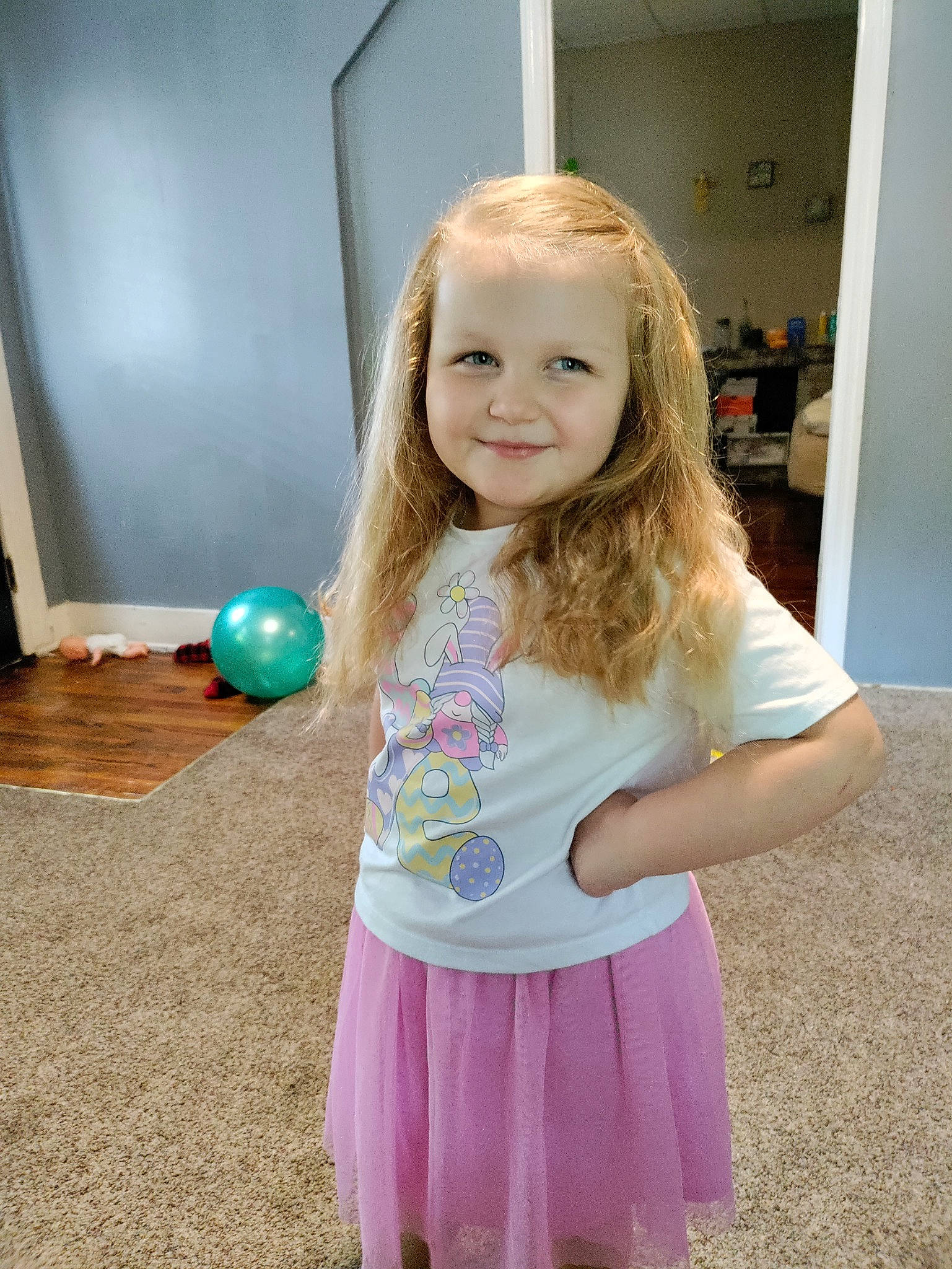 Skylynn joined the competition — help win amazing prizes! balloon, blond, child, electric_blue, event, facial_expression, floor, flooring, fun, hair, happy, joy, magenta, party_supply, person, pink, play, room, smile, t_shirt