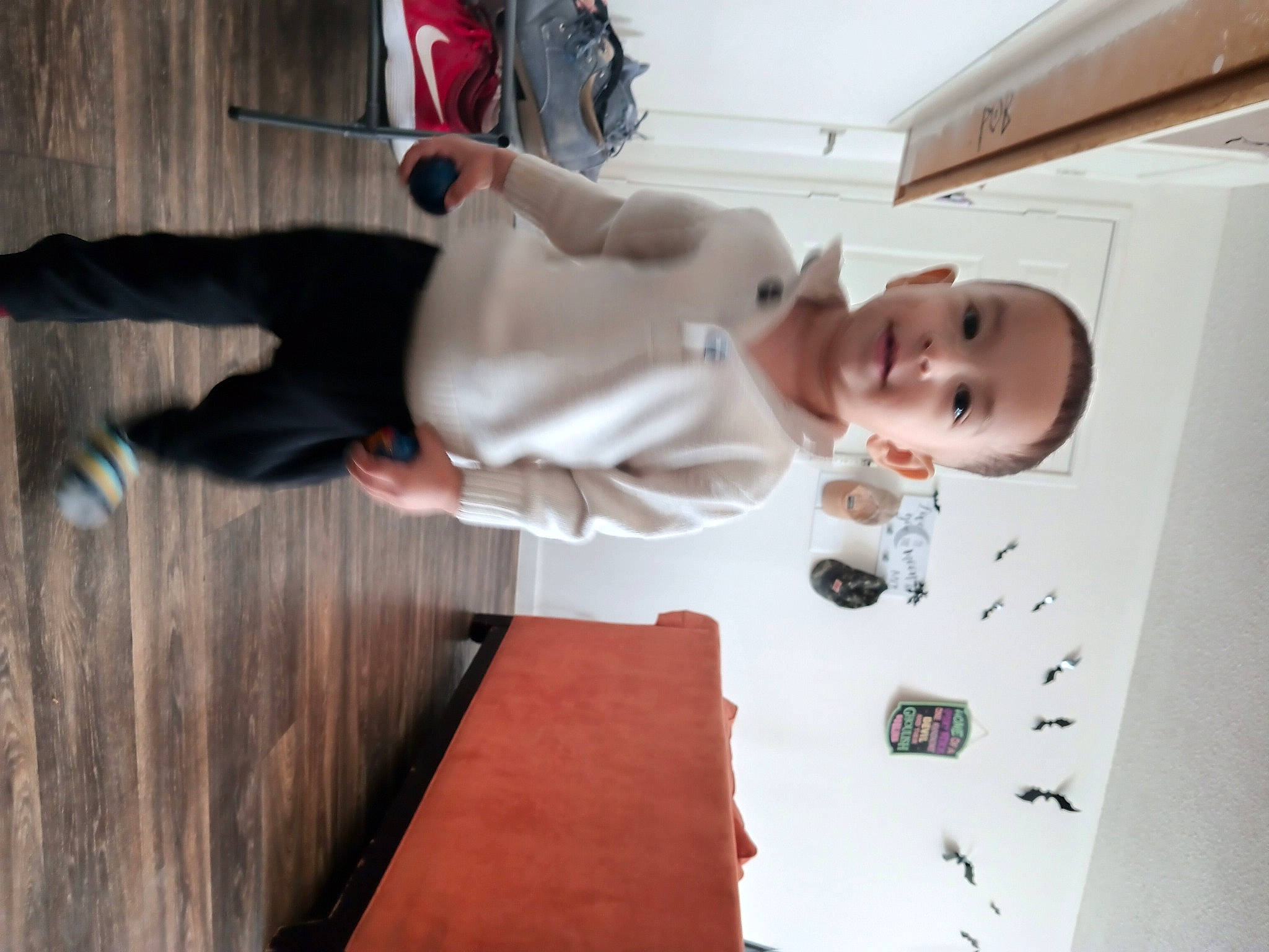 Joel joined the competition — help win amazing prizes! baby, child, elbow, flooring, fun, hardwood, person, room, toddler, wood