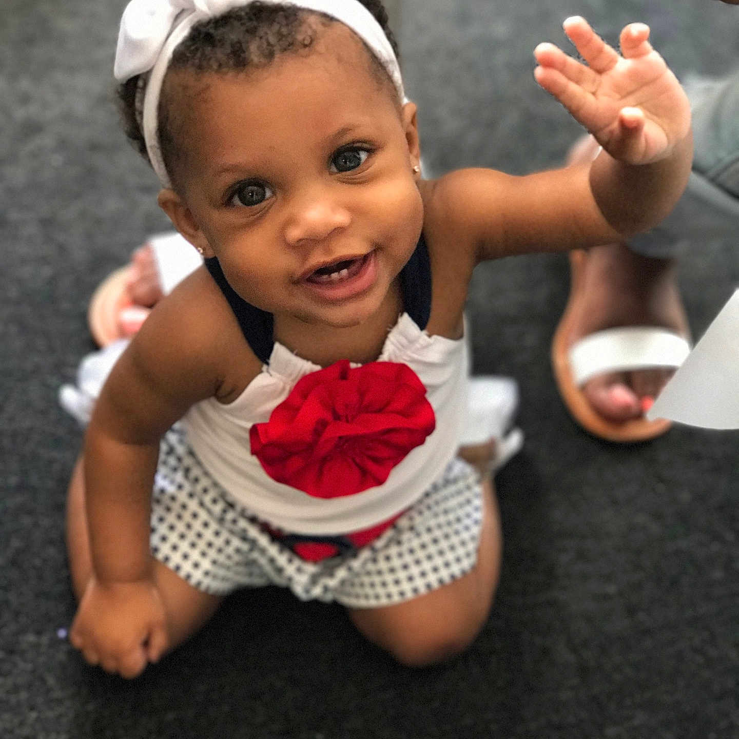 Aubree joined the competition — help win amazing prizes! child, ear, finger, fun, girl, hand, infant, product, skin, smile, toddler