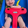 Brody Wayne is registered to the contest to win money with this photo: baby, smiling, swing, outdoor, grass, child, blue, red, happy, playground, feet, barefoot, yellow_strap, toy, summer, fun, infant, seat, play, person