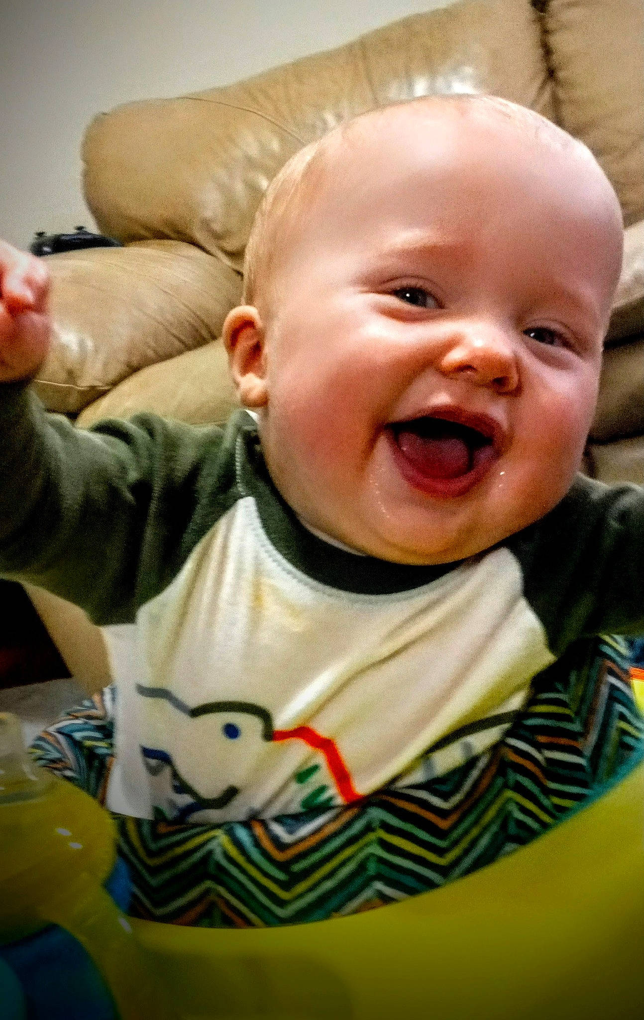 Koby joined the competition — help win amazing prizes! baby, baby_laughing, baby_toddler_clothing, cheek, comfort, eyebrow, facial_expression, happy, head, iris, lip, mammal, mouth, nose, person, product, skin, sleeve, smile, standing