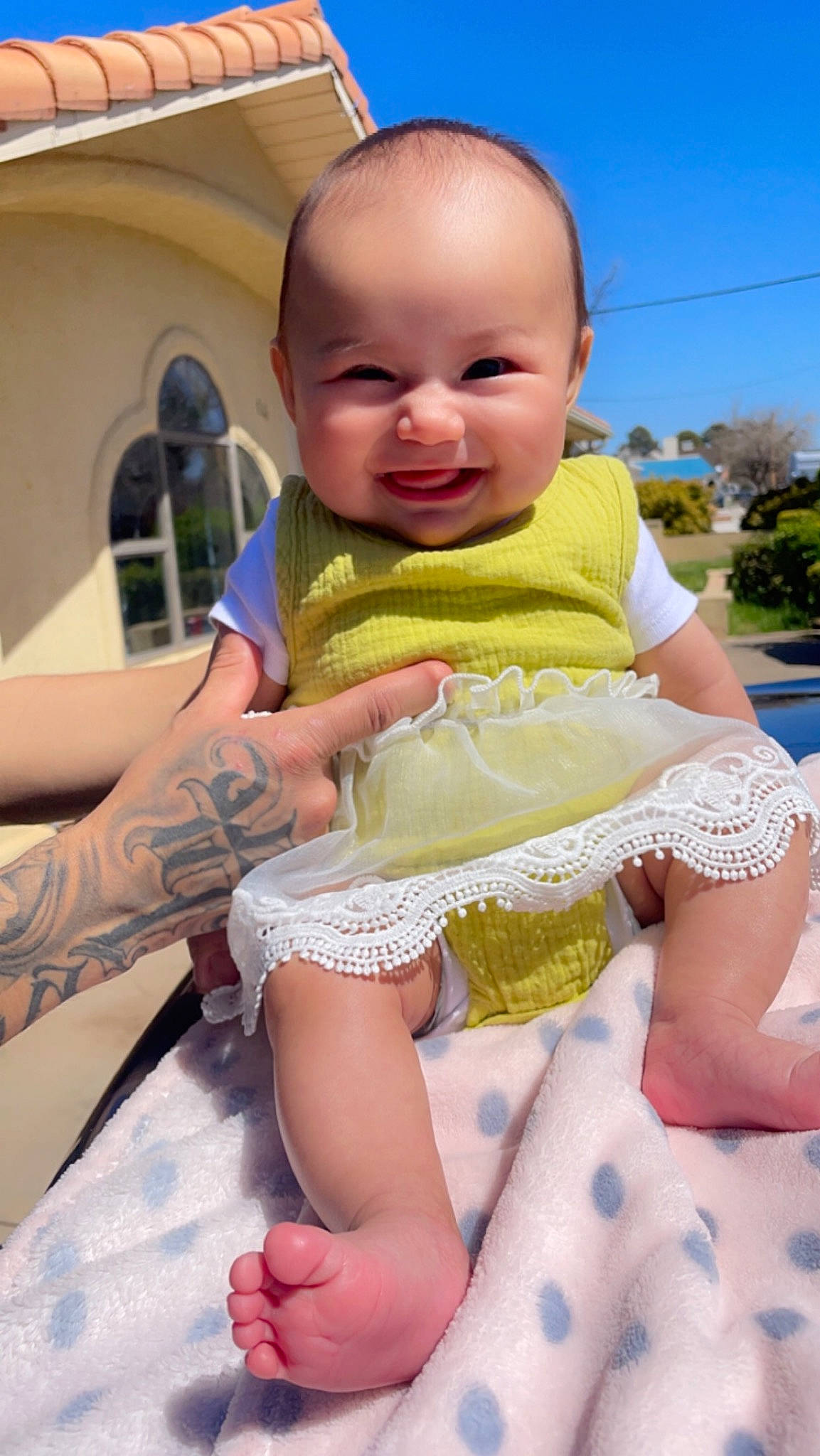 Athena joined the competition — help win amazing prizes! baby, baby_toddler_clothing, child, finger, fun, hairstyle, happy, human, human_leg, joy, lap, leisure, person, pink, product, sitting, skin, sky, sleeve, smile