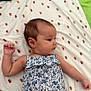 Ella participe au concours pour gagner de l'argent avec cette photo : arm, baby, blanket, blue_flower_dress, calm, child, cute, face, hand, head, indoors, infant, lying_down, newborn, patterned_blanket, peaceful, side_profile, skin, soft_light, young_child