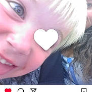 Bobby is registered to the contest to win money with this photo: child, blonde_hair, blue_eyes, close_up, selfie, person, face, smile, social_media, text_overlay, instagram_post, screen_capture, casual, indoor, messy_photo, young_child, playful, siblings, portrait, funny