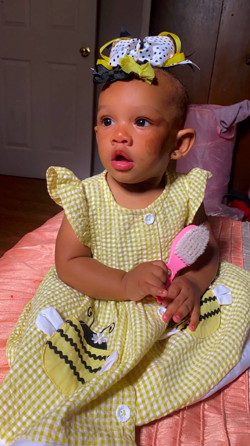 Royalti is registered to the contest to win money with this photo: baby, baby_toddler_clothing, chair, cheek, child, day_dress, dress, embellishment, event, fashion_accessory, fun, hairstyle, happy, hat, headband, headpiece, headwear, jewellery, necklace, person