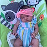 Raelynn joined the competition — help win amazing prizes! baby, infant, headband, striped_clothing, baby_chair, colorful, animal_print, frog, monkey, bird, pink, blue, green, white, outdoor, person, leg, cute, portrait, child