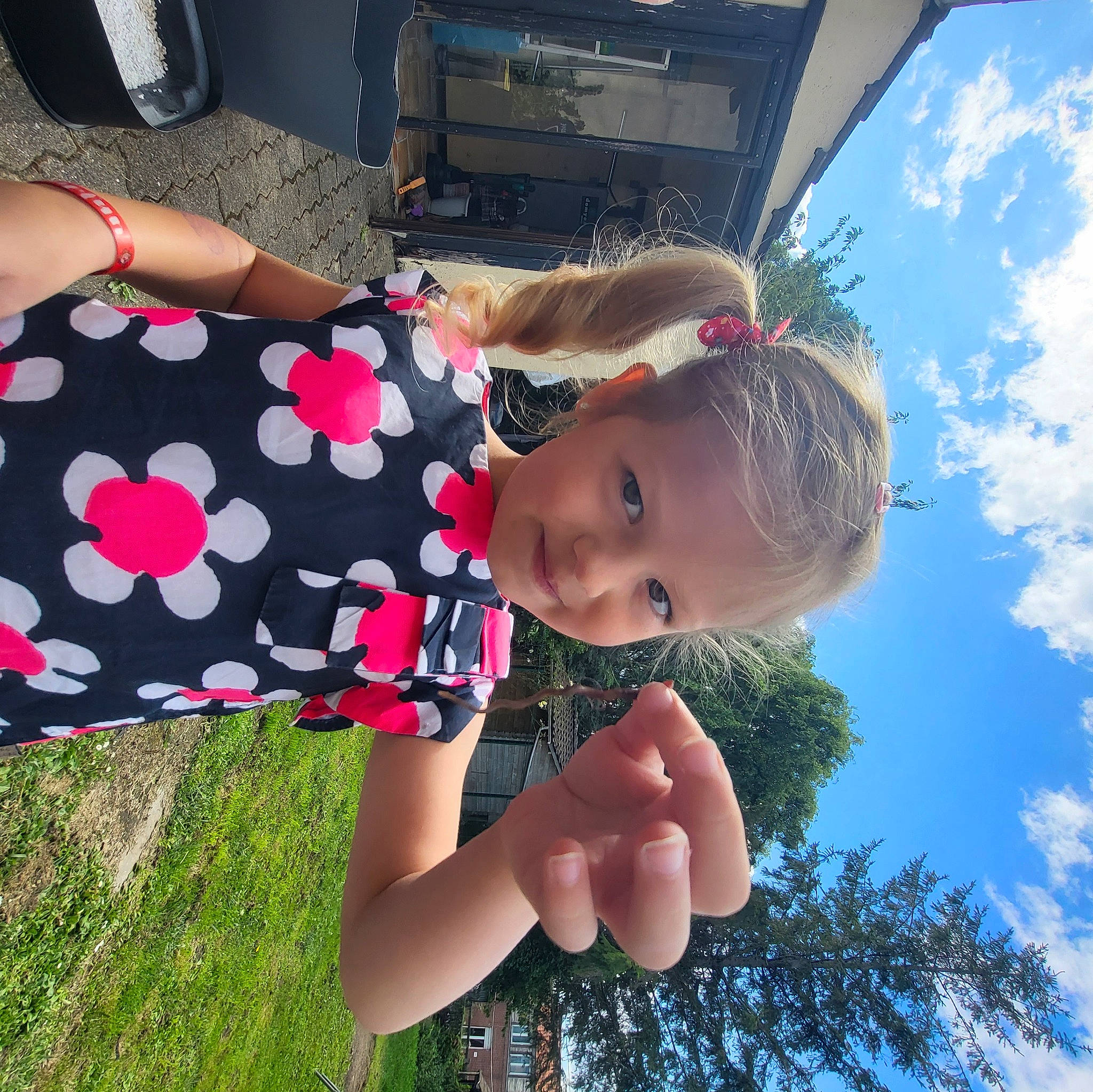 Sölyne participe au concours pour gagner de l'argent avec cette photo : arm, cloud, day_dress, fun, gesture, grass, happy, human_leg, joy, light, pattern, people_in_nature, person, photograph, sky, smile, snapshot, summer, thumb, toddler