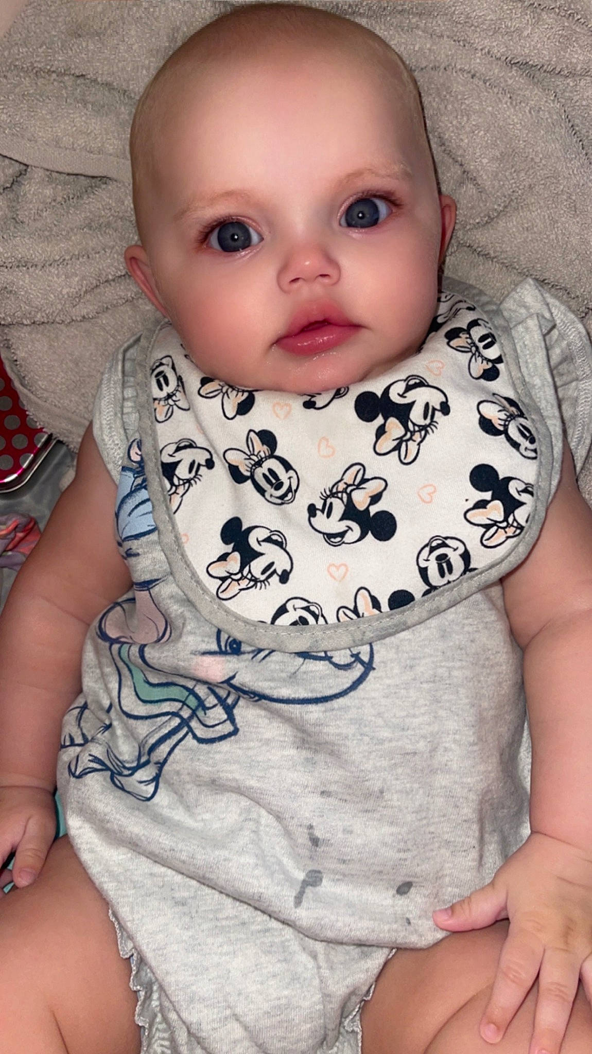 Adalynn is registered to the contest to win money with this photo: baby, baby_toddler_clothing, cheek, child, chin, collar, comfort, eye, eyebrow, eyelash, face, iris, lip, mouth, neck, nose, person, skin, sleeve, stomach
