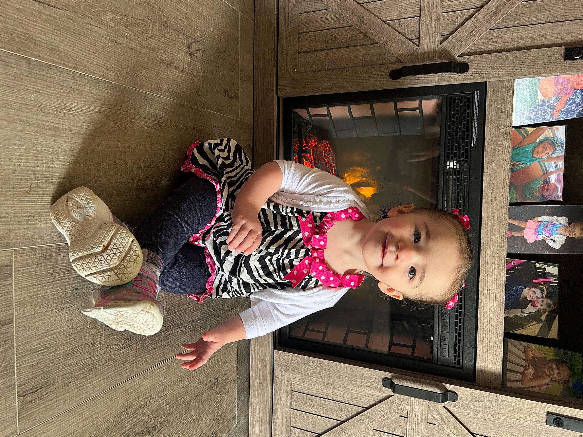 Jenna joined the competition — help win amazing prizes! baby, building, child, flooring, fun, human_leg, joy, magenta, pattern, person, room, sandal, thigh, toddler, visual_arts, wood