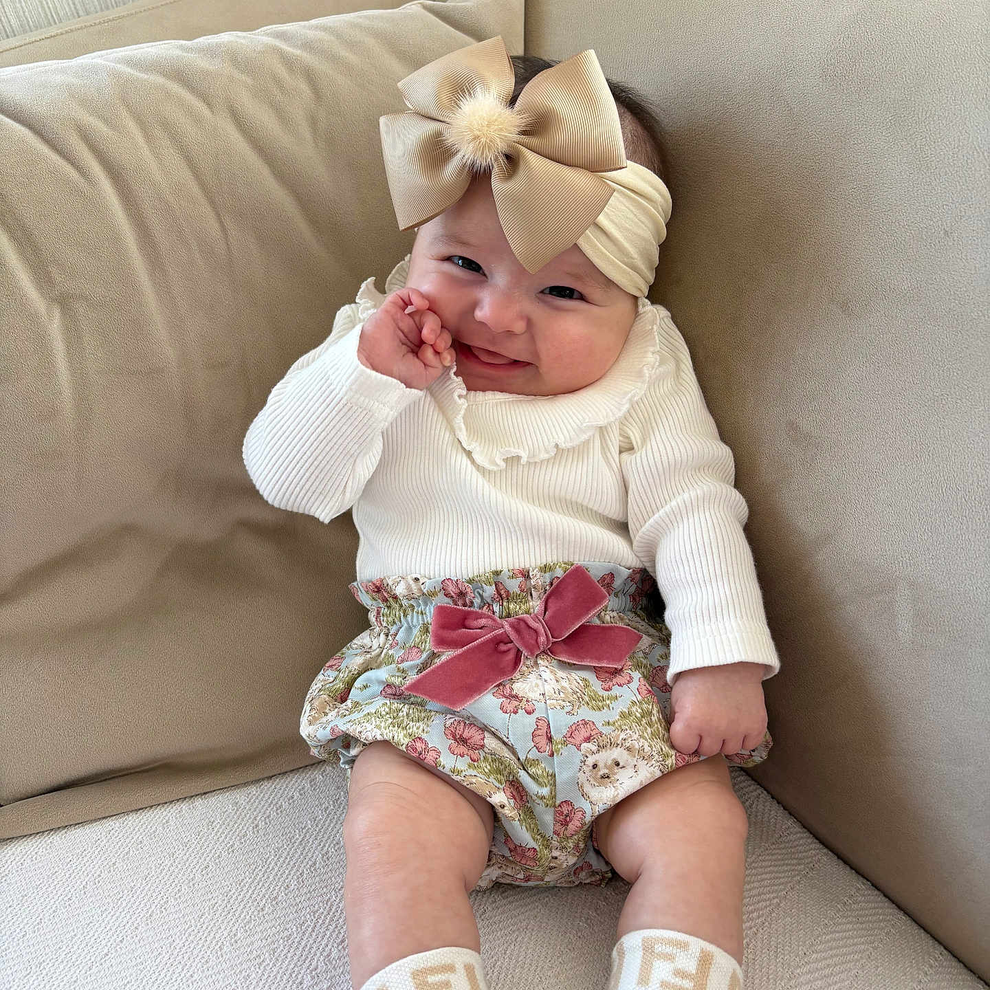 Charlotte joined the competition — help win amazing prizes! baby, bodypart, clothing, costume, couch, cushion, face, finger, footwear, furniture, hand, hat, head, homedecor, person, photography, portrait, shoe, shorts, sitting