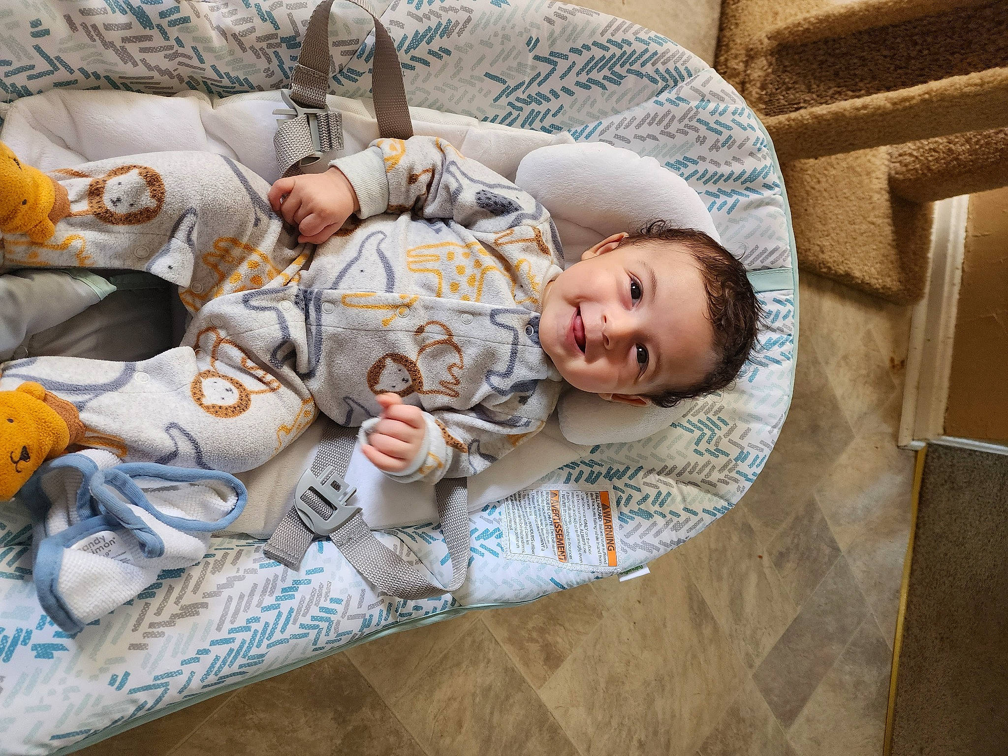 Justin is registered to the contest to win money with this photo: baby, baby_products, baby_toddler_clothing, bedding, bedtime, carmine, child, comfort, couch, flooring, joy, linens, nap, pattern, person, room, sitting, sleep, smile, toddler