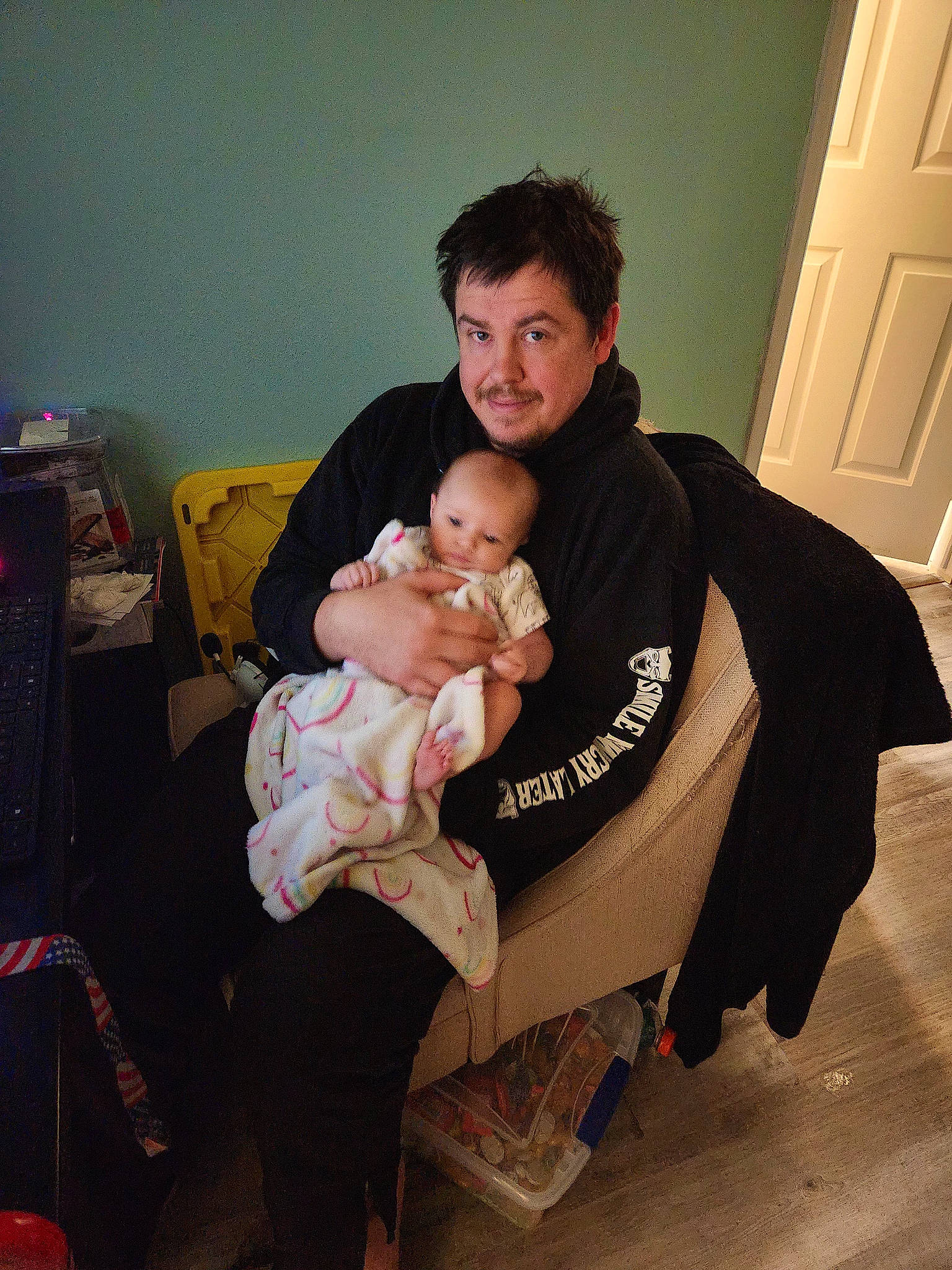 Izabella is registered to the contest to win money with this photo: abdomen, baby, baby_products, chair, child, comfort, couch, door, event, fun, fur, happy, iris, lap, luggage_and_bags, person, room, sitting, smile, toddler