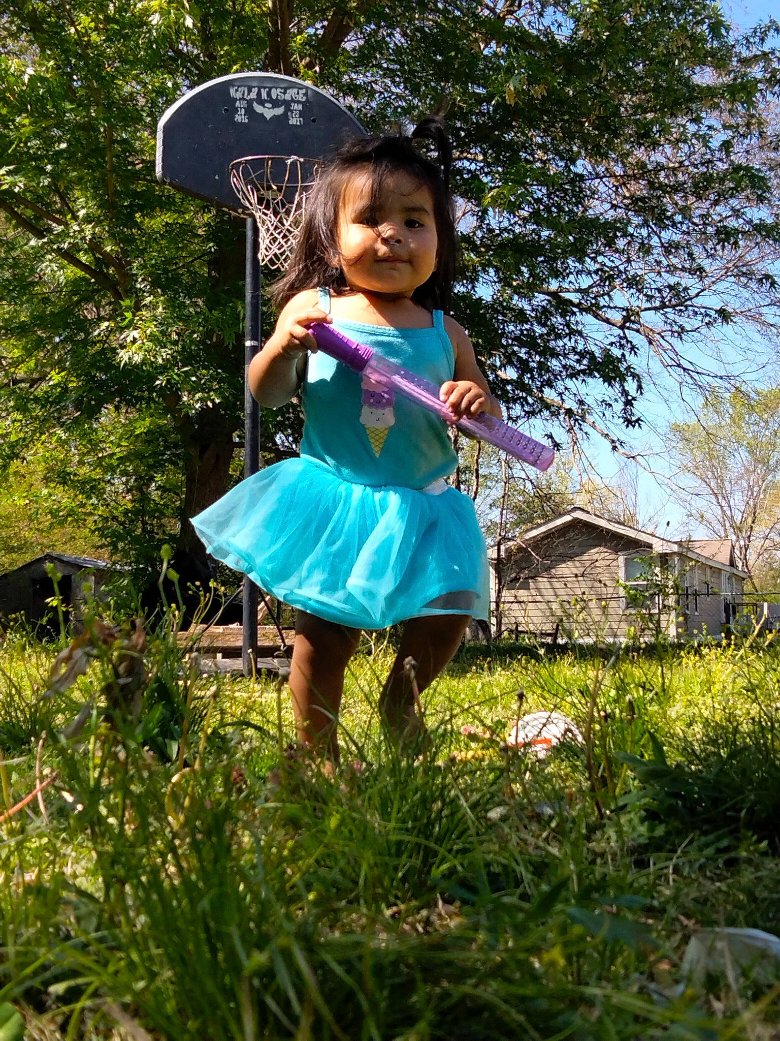 Malia joined the competition — help win amazing prizes! automotive_wheel_system, baby_toddler_clothing, dress, electric_blue, fun, garden, grass, grassland, happy, leisure, magenta, people_in_nature, person, plant, play, shrub, tints_and_shades, toddler, tree, waist