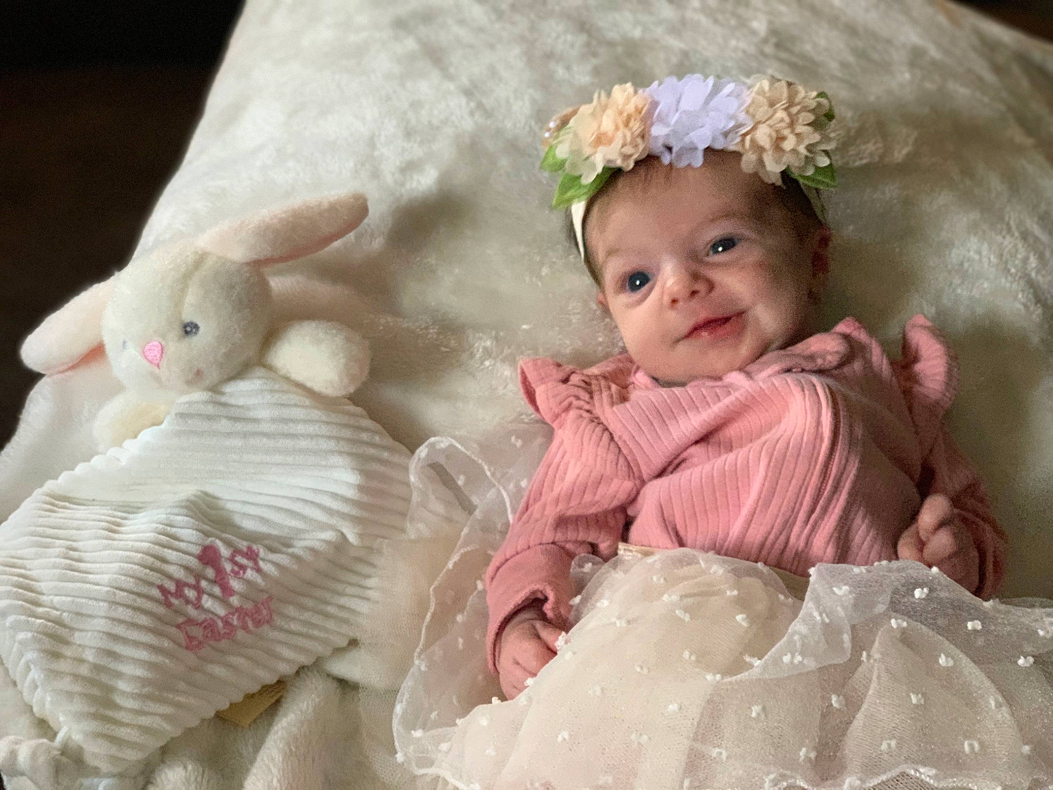 Irie is registered to the contest to win money with this photo: baby, baby_toddler_clothing, child, dress, embellishment, fashion_accessory, hair_accessory, happy, headband, headgear, headpiece, iris, linens, pattern, person, pink, skin, smile, textile, toddler