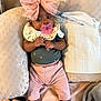 Jakiya Lyn joined the competition — help win amazing prizes! baby, infant, pacifier, pink_bow, cushion, blanket, pastel_clothing, floral_bib, indoor, child, cute, relaxing, soft_texture, newborn, portrait, lying_down, comfort, small_hands, pink_pants, adorable