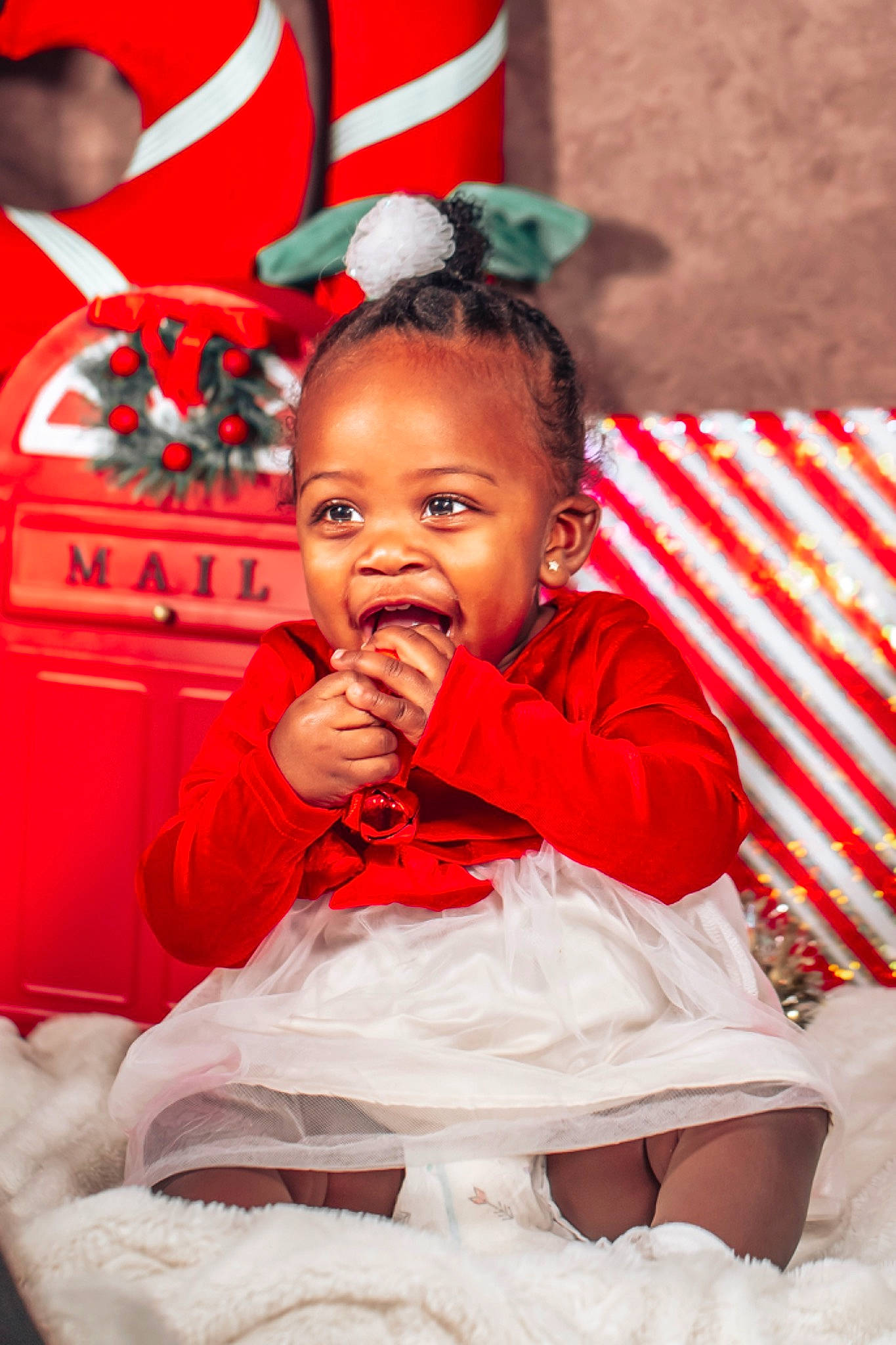 Ivy joined the competition — help win amazing prizes! baby_toddler_clothing, chair, child, event, fun, gesture, happy, holiday, jewellery, laugh, person, red, sitting, smile, sweetness, toddler, tradition, white