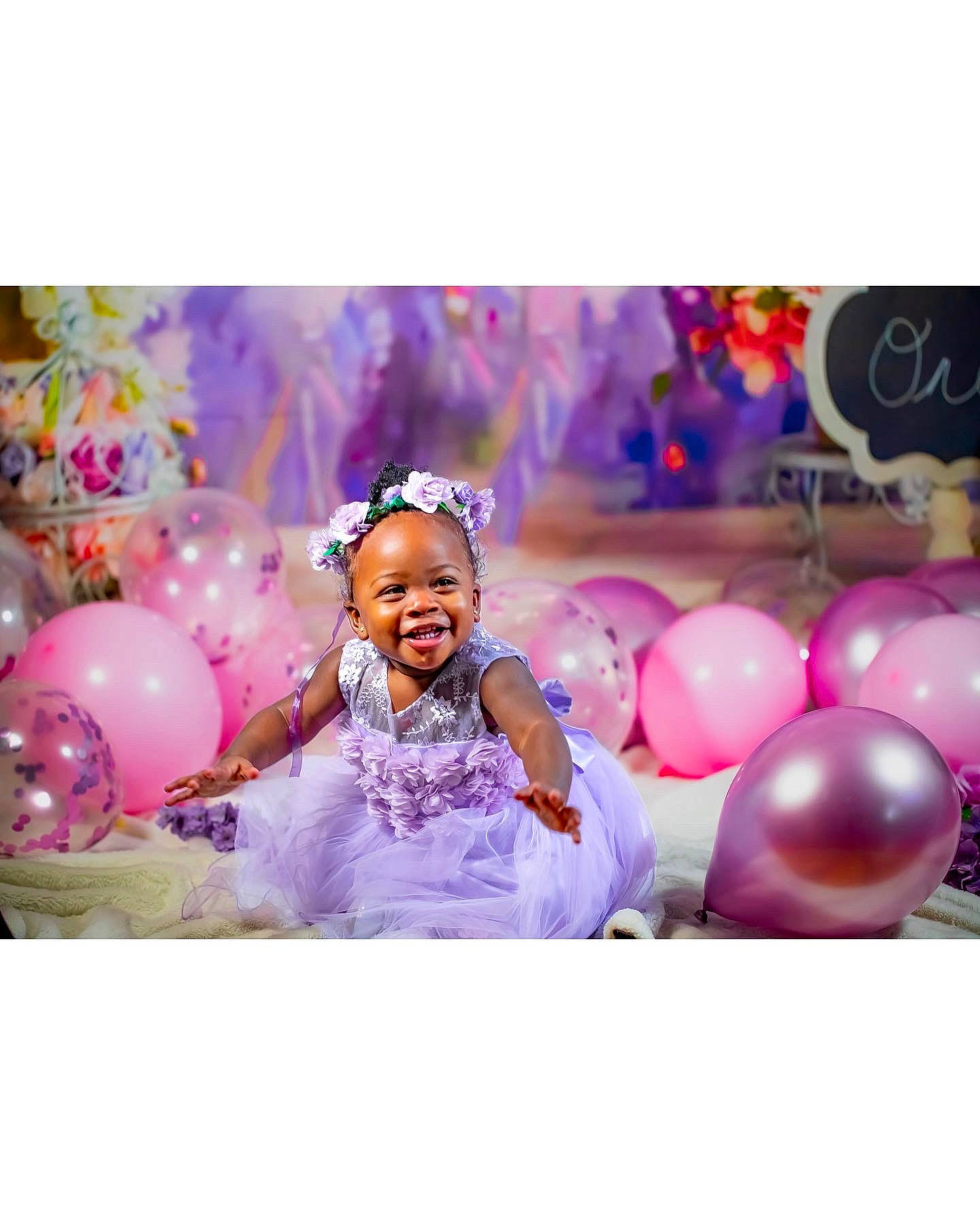 Ivy is registered to the contest to win money with this photo: balloon, child, decoration, entertainment, event, face, fun, happy, joy, leisure, magenta, party, party_supply, performing_arts, person, pink, purple, recreation, selfie, smile