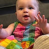 Luna joined the competition — help win amazing prizes! baby, child, colorful_clothing, dress, smiling, happy, indoor, person, portrait, cute, infant, skin, hand, feet, face, eyes, mouth, sitting, background_blur, bright_colors