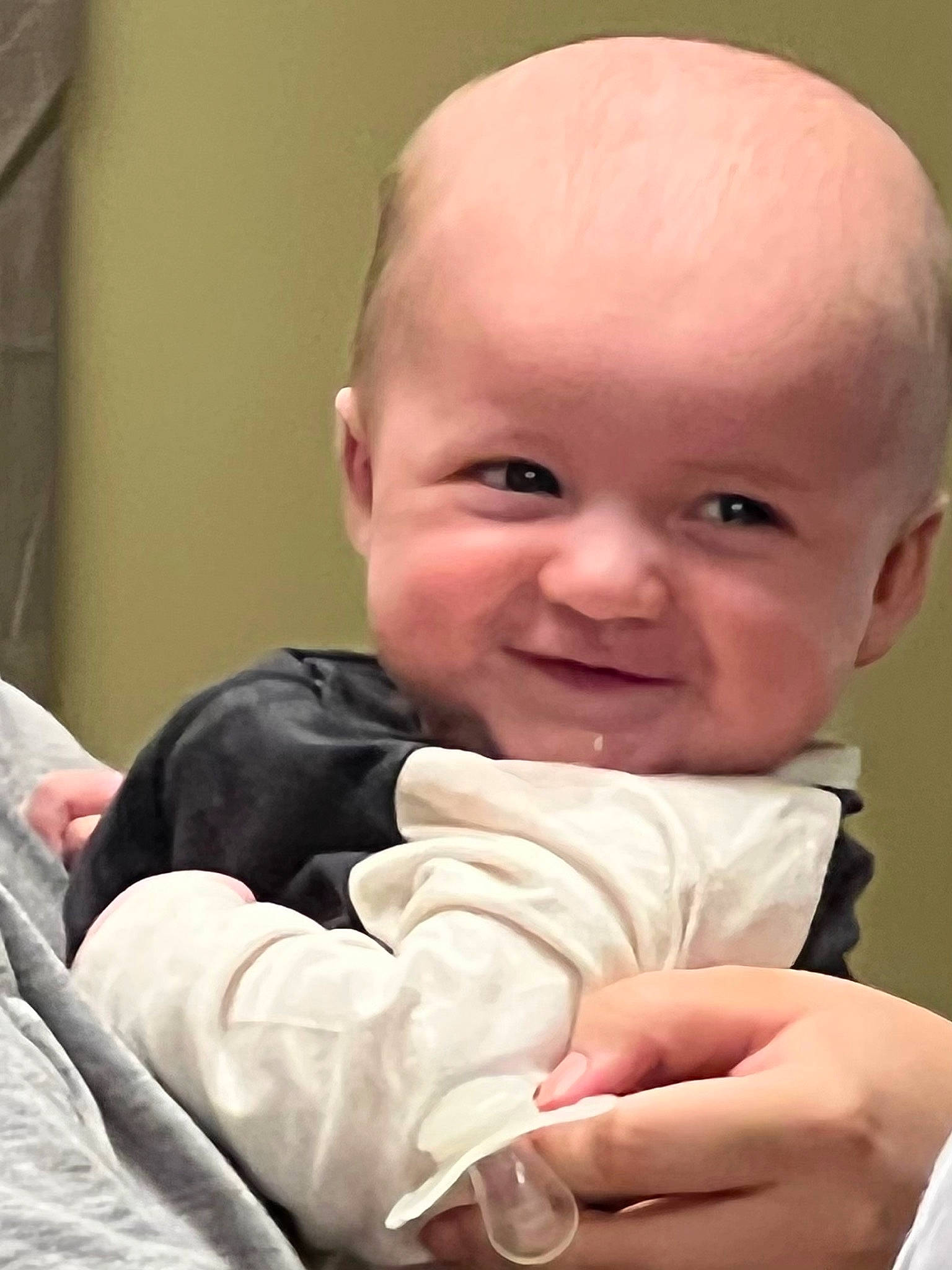 Kaiden joined the competition — help win amazing prizes! baby, baby_products, baby_toddler_clothing, cheek, child, comfort, finger, fun, gesture, happy, laugh, lip, nail, nose, person, sitting, skin, sleeve, smile, thumb