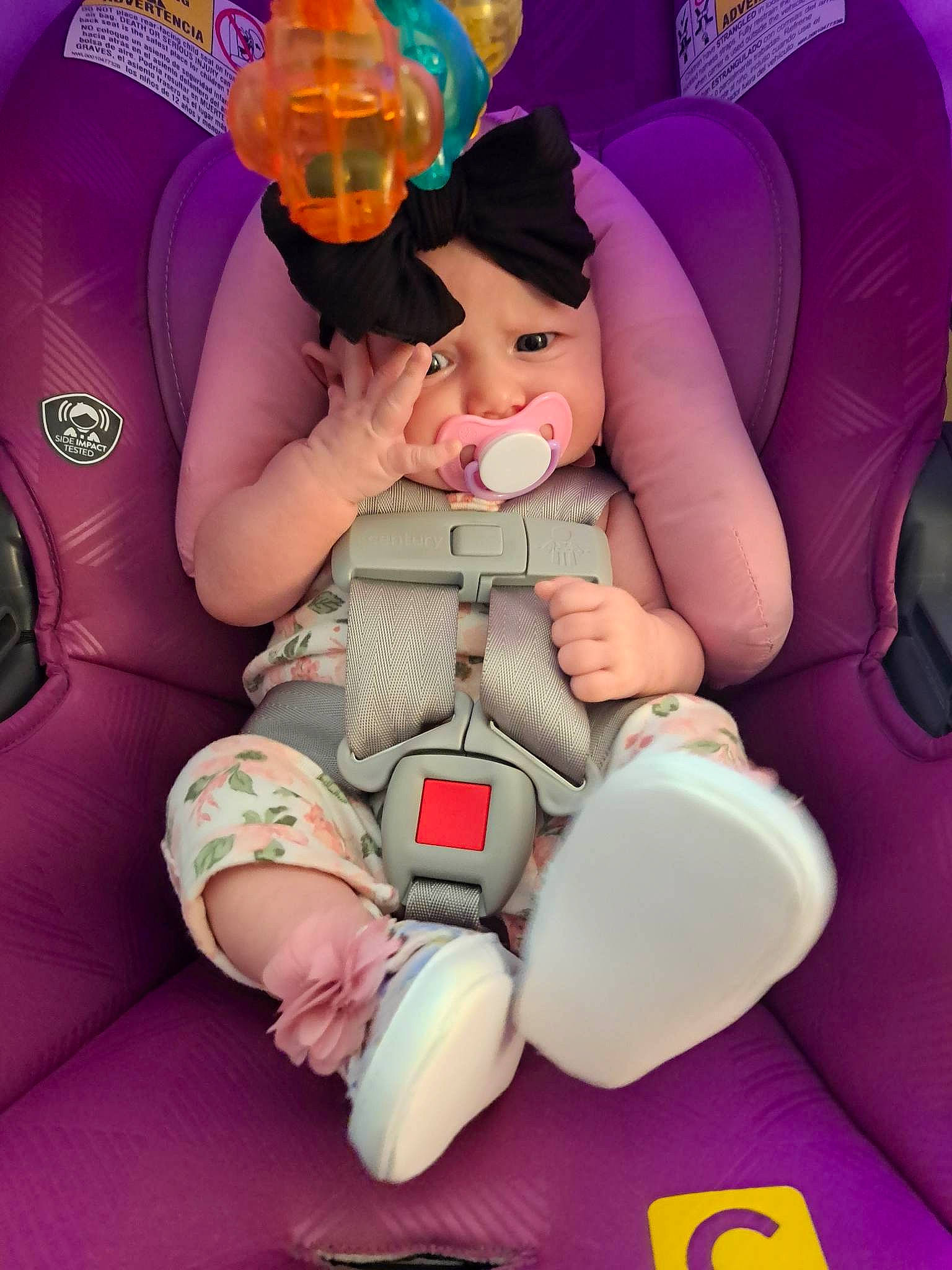 Harper joined the competition — help win amazing prizes! animation, baby, car_seat, carmine, child, comfort, fictional_character, finger, fun, gesture, happy, human_leg, lap, person, pink, recreation, sitting, thigh, thumb, toddler